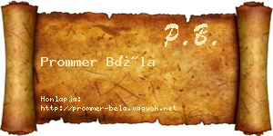 Prommer Béla névjegykártya