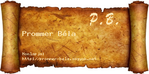 Prommer Béla névjegykártya